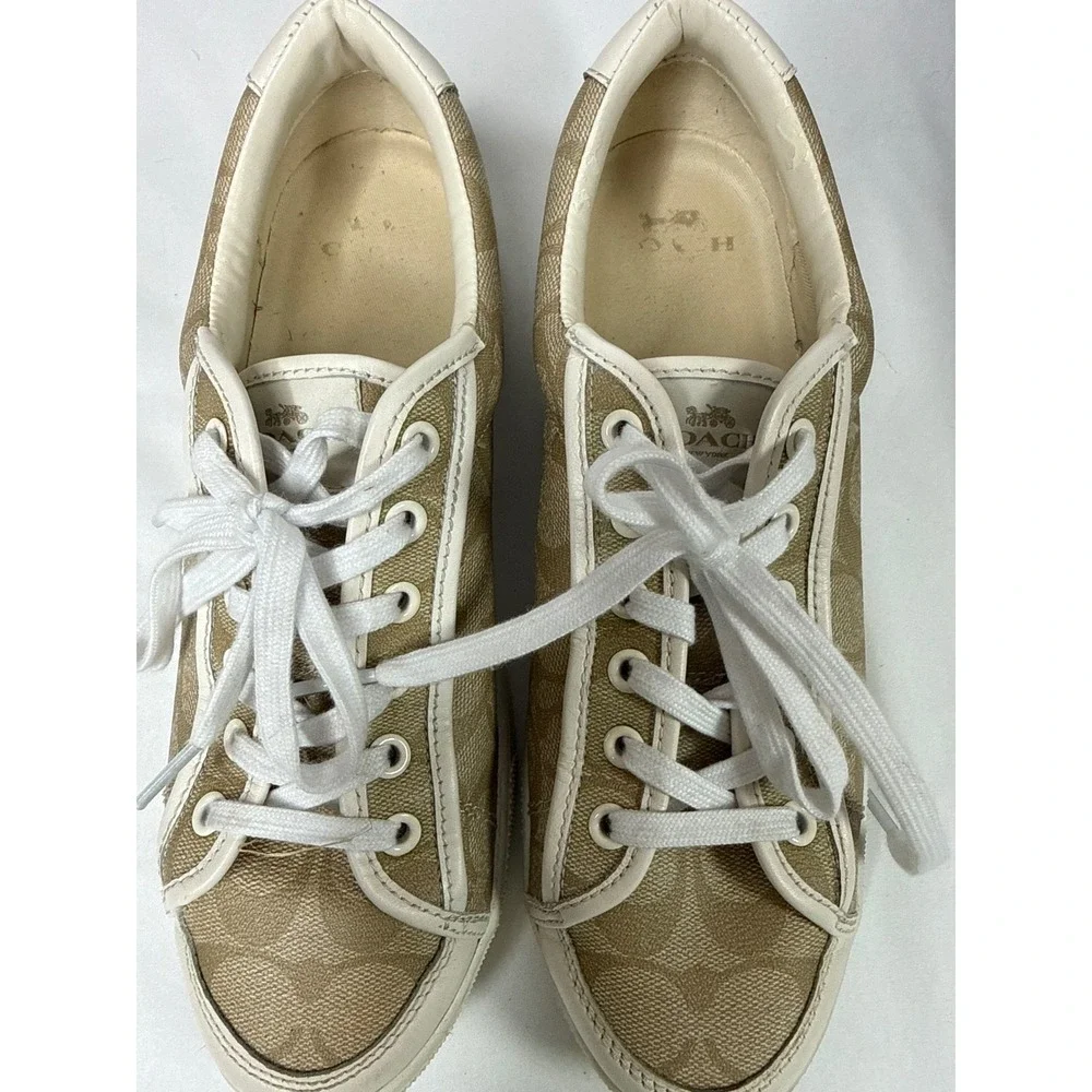 Coach Percy 12CM PVC Nappa Sneakers Light Khaki Chalk Q8150 Womens 10 M